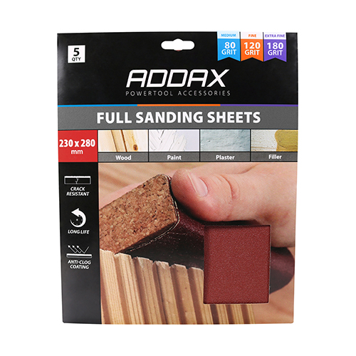 Sanding Sheets Mixed Red - 230 x 280mm (80/120/180) - 5 Pack - Image 2