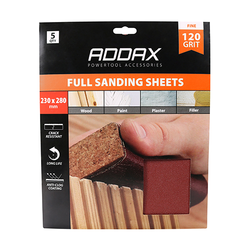 Sanding Sheets 120 Grit Red - 230 x 280mm - 5 Pack - Image 2