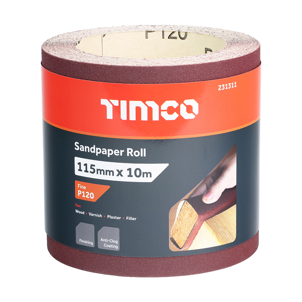 Sandpaper Roll 120 Grit Red - 115mm x 10m - Image 2