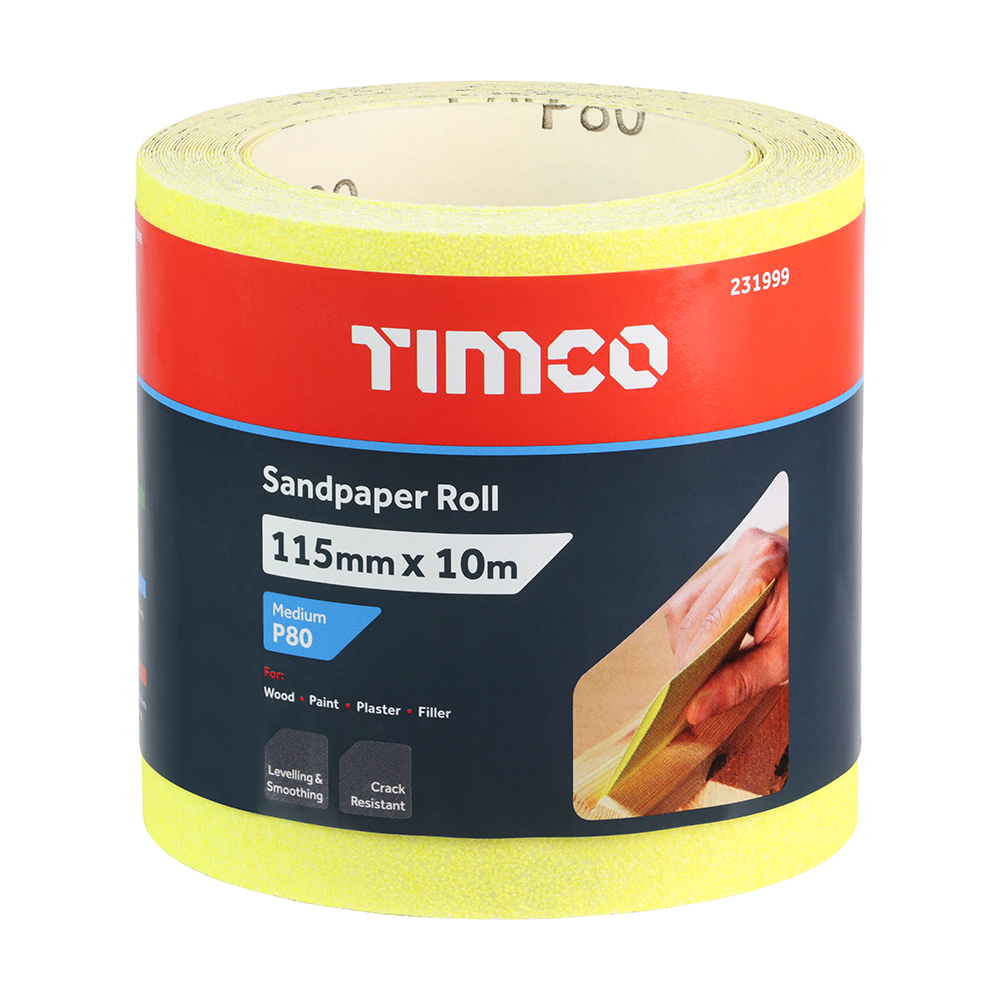 Sandpaper Roll 80 Grit Yellow - 115mm x 10m - Image 2