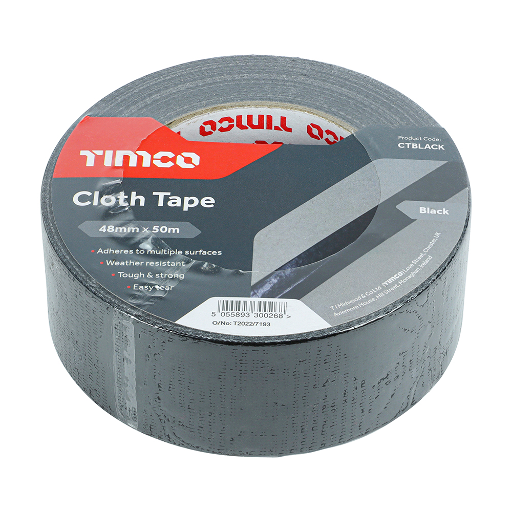 Cloth Tape Black - 50m x 48mm - Image 2