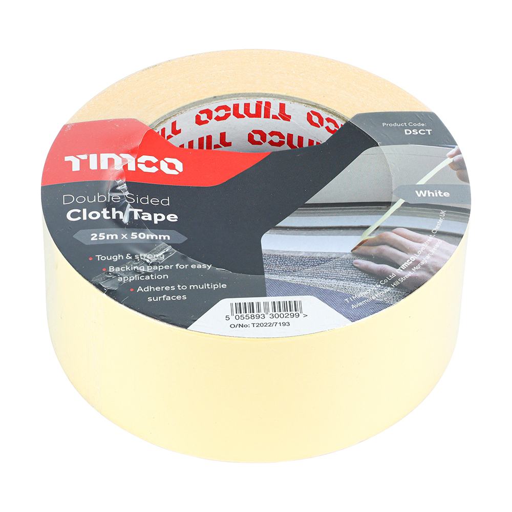 Double Sided Cloth Tape White - 25m x 50mm - Image 2