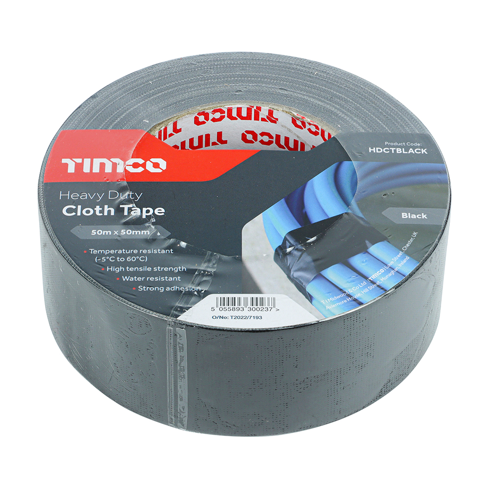 Heavy Duty Cloth Tape Black - 50m x 50mm - Image 2
