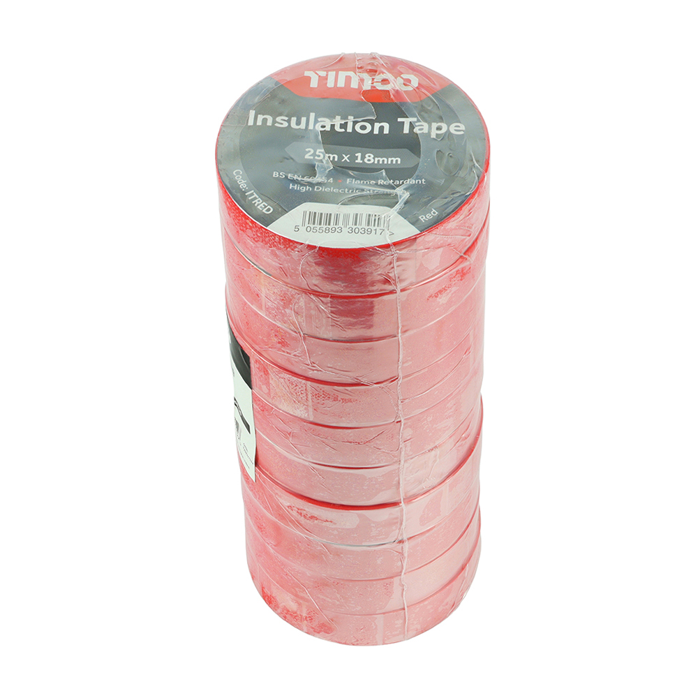 PVC Insulation Tape Red - 25M x 18mm - 10 Pack - Image 2