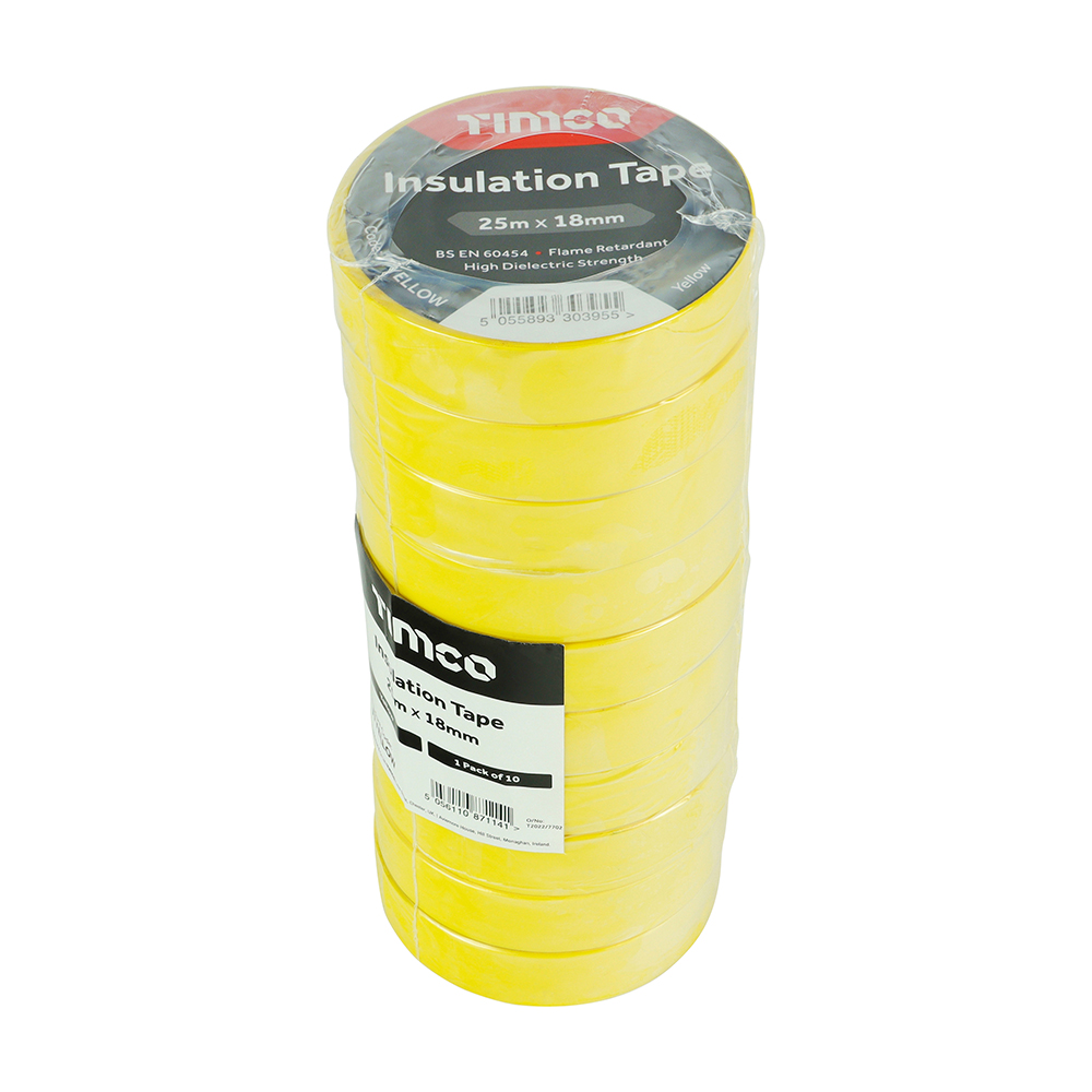 PVC Insulation Tape Yellow - 25M x 18mm - 10 Pack - Image 2
