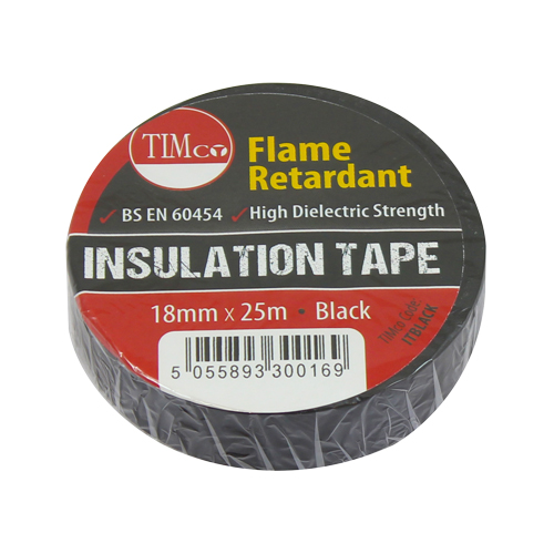 PVC Insulation Tape Black - 25M x 18mm - 10 Pack