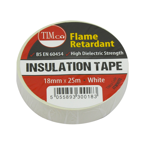 PVC Insulation Tape White - 25M x 18mm - 10 Pack