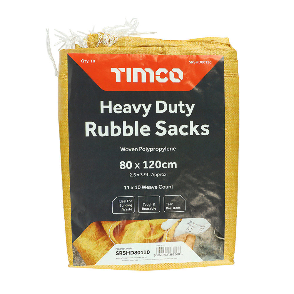 Heavy Duty Rubble Sacks - 80 x 120cm - 10 Pack